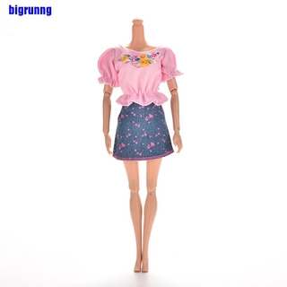 [Bigr] 2 pzas/Camiseta rosada de Cjto y falda de mezclilla Azul Para muñecas de princesa barbie Jjl