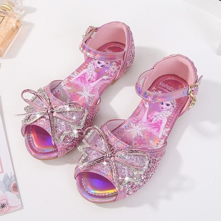 Sandalias de las niñas 2021 nuevo verano de los niños de la moda red zapatos rojos pequeños, medianos y grandes niños de fondo suave hielo y nieve Aisha princesa zapatos de cristal arco princesa zapatos