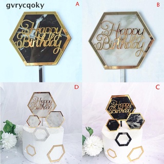 [Gvry] Acrylic Cake Topper Hexagon Gold Happy Birthday Cake Topper For Kids Birthday