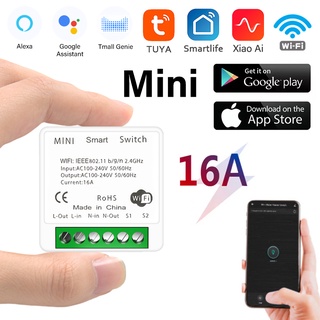 16a MINI Interruptor Wifi Inteligente De control De 2 vías/Temporizador Inteligente De automatización del hogar compatible con Tuya Alexa Google Home