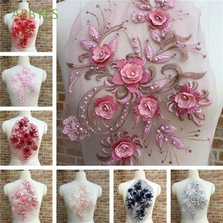 abbyes encaje 3d diy bordado apliques de novia ropa de costura flor con cuentas perla ropa hecha a mano accesorios de tela/multicolor