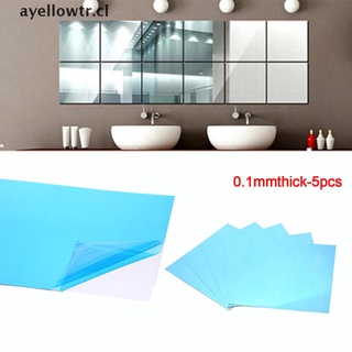 amarillo 5pcs espejo azulejos autoadhesivo espalda cuadrada decoración de baño pegatinas de pared. (2)