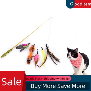 Gooditem Pet telescópico palo gatito gato Teaser Catcher juguete con 5 plumas de repuesto