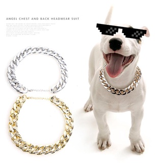 Collar de perro para mascotas collares de cadena de oro gruesa mascotas chapado cachorro perros Collar 28cm+7cm identificado X3T8 (9)