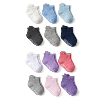 JE 6 Pairs Baby Anti-Slip Ankle Socks Combed Cotton Toddler Floor Stocking Newborn Boys Girls Soft Sox