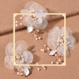 blanco flor cristal perla tocado peine espalda peine accesorios de pelo novia boda decoración del cabello 3pcs
