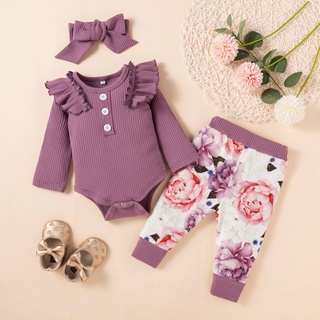 [xhsa] - bebé niñas floral volantes mameluco tops pantalones trajes conjunto