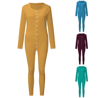 ✨ FuhuangYa 🌫️ Women Printing Long Sleeve Nightwear Jumpsuit Bodysuit Playsuit Romper