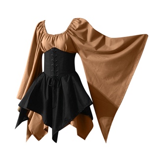disfraz de cosplay medieval de halloween para mujer/vestido corsé retro gótico de manga larga (4)