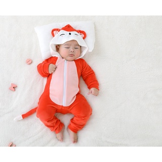 Bebé zorro cremallera frontal con capucha mono descalzo de dibujos animados animal pijamas de una pieza ropa deportiva
