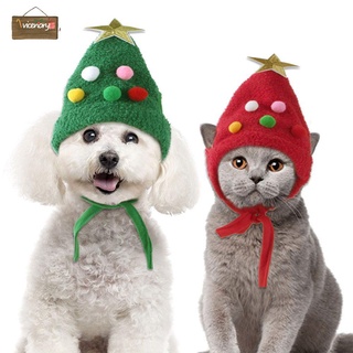 vicenory lindo mascota gorra forma árbol de navidad invierno cálido sombreros de navidad mascota sombrero divertido gato tocado triángulo bufanda sombreros fiesta perro tocado divertido ropa a prueba de viento sombrero/multicolor