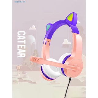 HU Durable Headphone Cute Cat Ear Earpieces Gaming Headset Clear Sound for Mobile Phone (7)