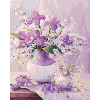 Pintura Al Óleo Por Números Kit Púrpura Blanco Flor DIY Lienzo Dibujo Imagen