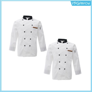 2Pcs White L Apparel Unisex Long Sleeve Restaurant Hotel Chef Uniform (2)