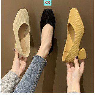 Fone de ouvido bluetooth zapatos de mujer otoño 2021 nuevos zapatos de abuela de punto de boca poco profunda de cabeza cuadrada zapatos de trabajo de tacón grueso rojo salvaje de red femenina zapatos individuales de mujer (6)