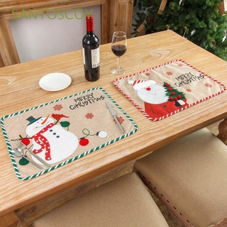 SANTOSCOY Durable Table Mat Eco-friendly Tableware Placemat Christmas Decoration Kitchen Snowman Heat Resistant Dining Xmas Tablecloth