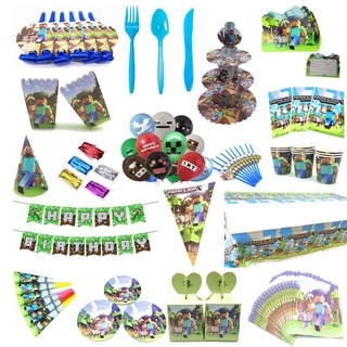 juego minecraft tema infantil fiesta de cumpleaños decoración suministros desechables vajilla
