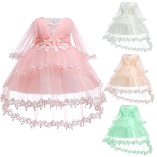 Vestido de bebé para niña casual encaje tutú princesa primavera y verano manga larga ropa para niños (1)