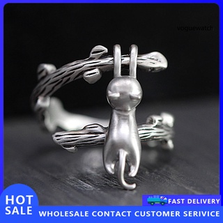 Vogue_creativo lindo gato árbol rama Metal mujeres\'s decoración de dedo anillo abierto joyería