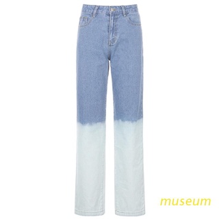 muse mujer cintura alta ancho pierna jeans tie-dye color bloque hip hop recto denim pantalones