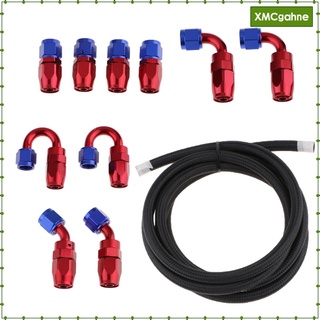 AN 6 Nylon Braided Oil Fuel Hose with 10 Pieces Aluminum Fittings Kit