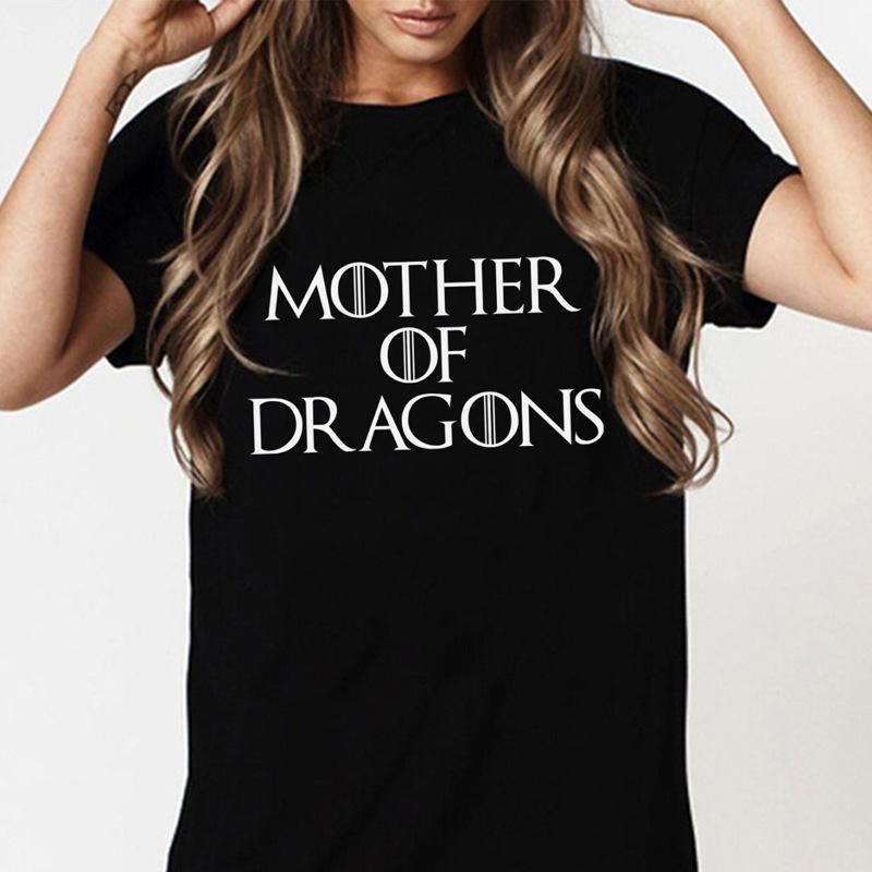 Nueva pareja modelos de algodón madre de dragones carta impreso camiseta de manga corta