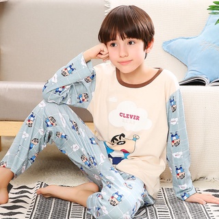 Kids Christmas Pajamas Korean Style Long Sleeve Lounge Wear Cartoon printed O-Neck Sleep Wear Breathable Boy Cotton Nightie