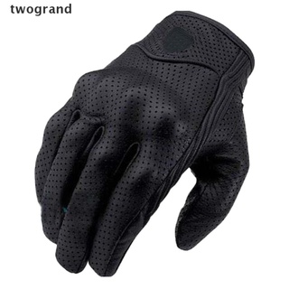 [twogrand] guantes de motocicleta de cuero genuino perforados dedo completo toque scree m l xl [twogrand]