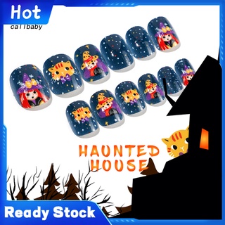 <CALLBABY> 24Pcs/Set Halloween Style Nail Kids Tip Wearable Colorful Kids Full Cover Press On Self Adhesive False Nails for Gift
