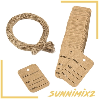 [SUNNIMIX2] paquete de 100 etiquetas de papel Kraft con cuerdas de yute, etiquetas de escritura, etiqueta de tamaño de precio