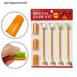 [springevenwell] juego de 7 cepillos de dientes de dedo para mascotas, perro, gato, cepillo de limpieza dental, higiene caliente