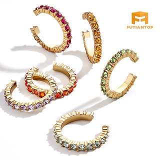 FU 6Pcs/Set Lady Colorful Rhinestone Ear Cuffs Clip On Earrings No Piercing Jewelry