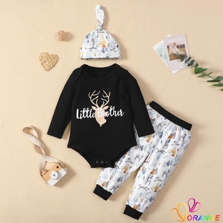 Od 3 piezas trajes de bebé niñas letra y ciervo cabeza impresión manga larga cuello redondo pijama + Animal patrón pantalones + gorra anudada