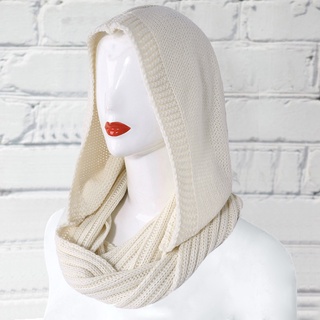 Women Winter Knit Hood Infinity Scarf Windproof Shawl Wrap Earflap Neck Warmer