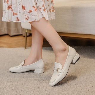 Estilo británico zapatos de cuero 2021 mocasines de las mujeres de tacón grueso zapatos de trabajo de las mujeres de la cabeza cuadrada poco profunda de la boca solo zapatos de gran tamaño zapatos casuales tamaño 34-43 (4)