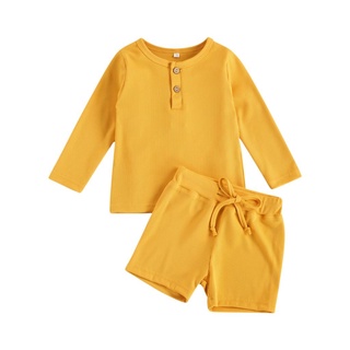 Soo-Baby Boy traje de baño, Top de otoño, con cordones corto, manga larga cuello redondo botones 2pcs deportes Casual ropa de playa (1)