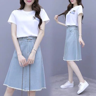 2020 verano nuevo estilo coreano pequeño traje fresco falda estilo occidental reducción de edad cintura alta falda de mezclilla de gran tamaño de dos piezas traje (2)