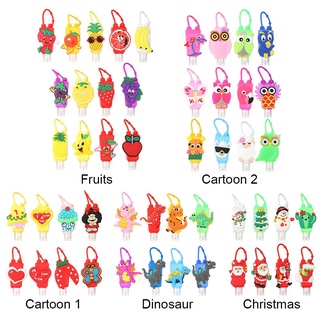 gncy color aleatorio 5pcs navidad botella cubierta de dibujos animados lavado de manos botella de silicona portátil accesorios de viaje dinosaurio silicona bolsillo frutas separadas embotellado (3)