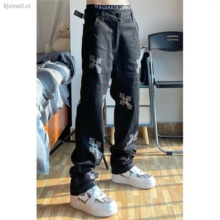 ∋❍MILK European and American high street hot diamond cross jeans vibe style loose straight hiphop fried street pants for men and women (6)