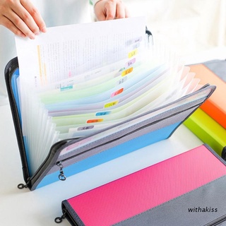 withakiss A4 Multi-layer Organ Bag Zipper Information Briefcase Document File Folder Student Test Paper Holder Pack