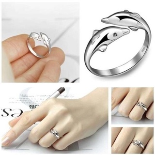 lindo anillo doble delfín de plata de ley 925 para abrir joyas ajustable pareja anillo