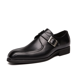 Tamaño 38-46 hombres Formal Monk correa de cuero zapatos de negocios cuadrado dedo del pie deslizamiento en zapatos negro