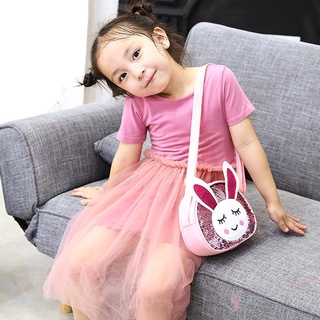 Pu Sling Bag conejo moda lentejuelas paquetes de niños niña Crossbody bolsos de hombro (7)