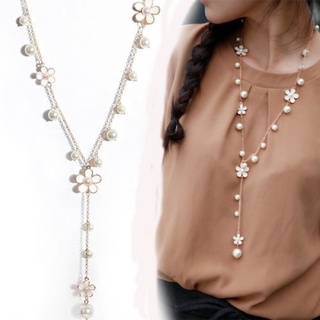 Collar elegante de perlas con colgante largo para mujer