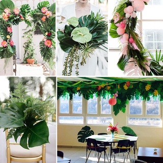60 pzs hojas tropicales monstera e hibisco flores decoración de fiesta suministros 8 pulgadas tropicals papel de simulación para fiesta de luau hawaiano temática decoraciones de mesa (8)