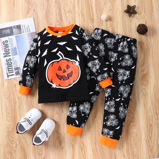 Twice**niño bebé niño niñas calabaza camiseta Tops+ Halloween dibujos animados pantalones trajes conjunto (1)