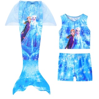 Disfraz de sirena princesa Elsa y Anna disfraz de Frozen princesa ropa traje de baño niños de cuatro piezas Bikini Split traje de baño con hielo y nieve traje de baño con F
