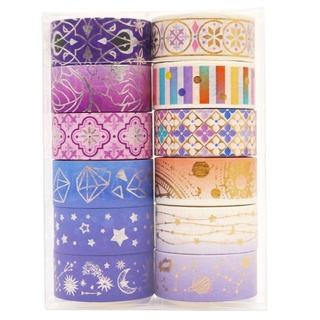 love* 12 rollos púrpura estrella de oro lámina japonesa washi conjunto de cinta de enmascaramiento cinta adhesiva para scrapbooking diy regalo estacionario