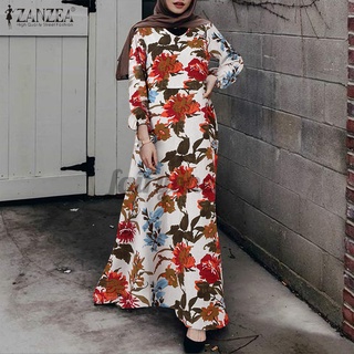 zanzea mujer suelta dubai kaftan floral impreso cóctel musulmán largo maxi vestido