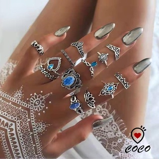 CoCo Fashion Jewelry Nuevo Anillo Retro Europeo Y Americano De Hello Girl Con Pedrería De Diamantes Tallada Corona Azul Cristal De Amor Set De Joyas Con 13 Piezas